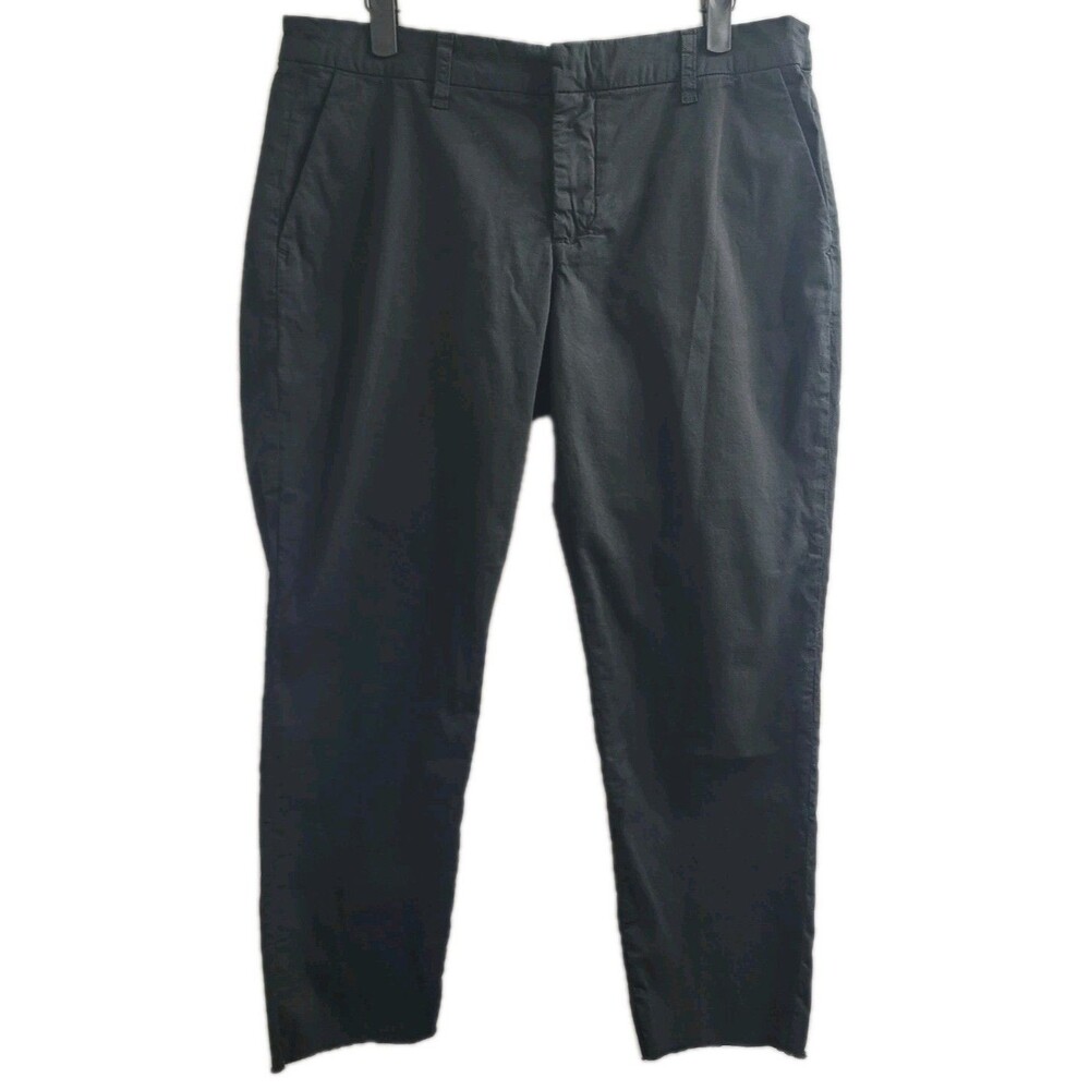Frank & Eileen Wicklow Italian Chino Pants Wmns 10 Black Tuxedo Cropped Raw Hem